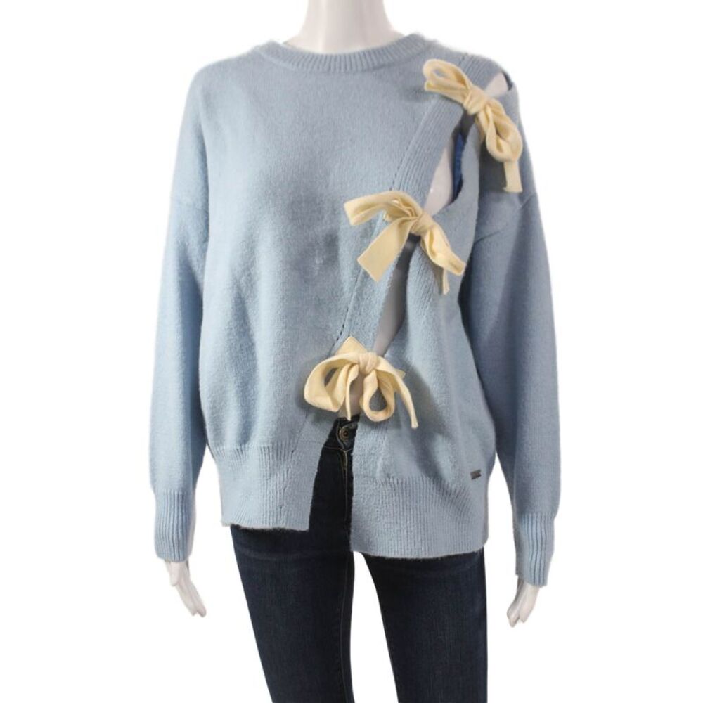 Jovonna London Women Blue Pullover Crew Neck Long Sleeve Acrylic Size S